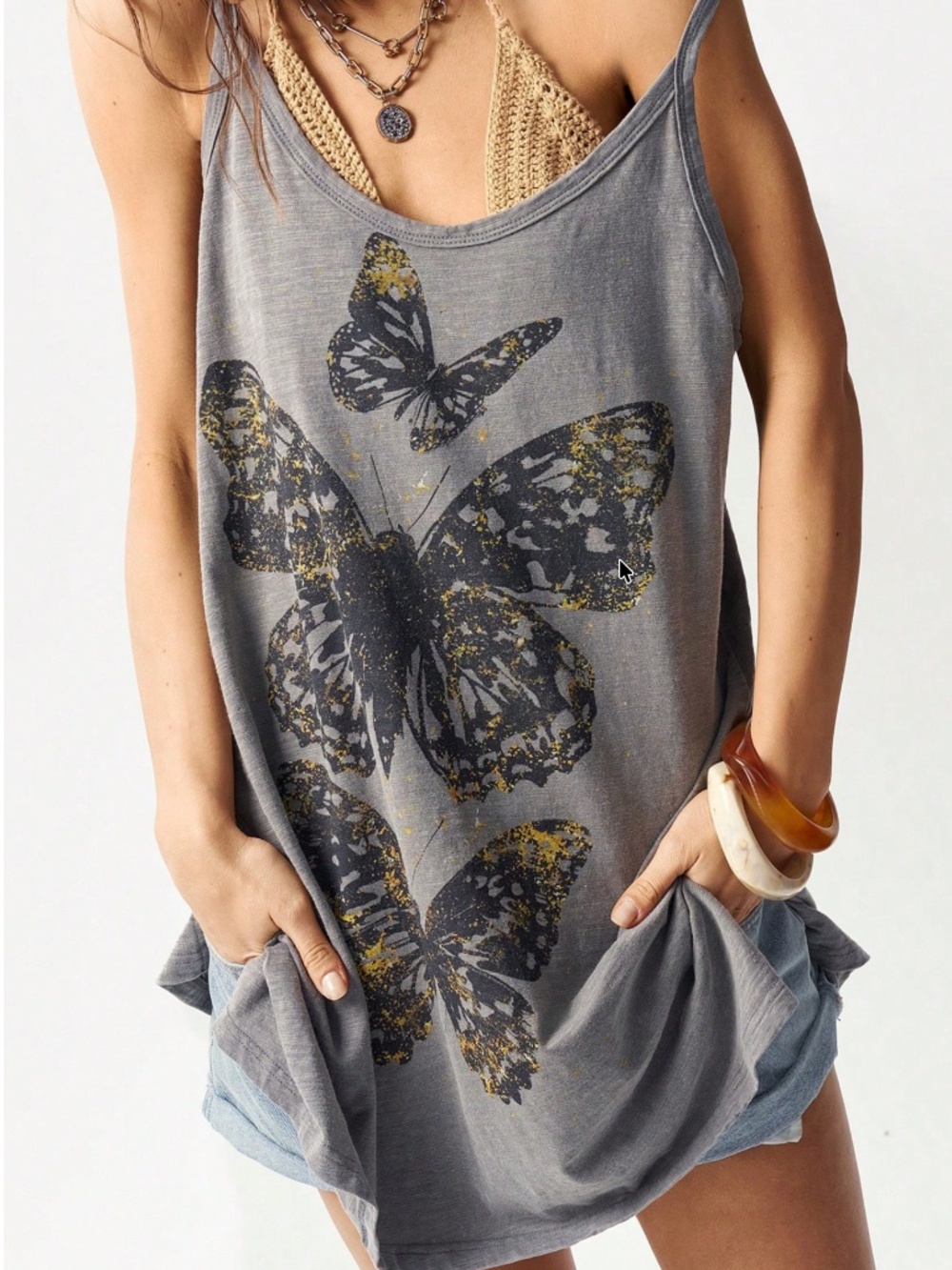 Boho Butterfly Print Loose Fit Flowy Tank Top